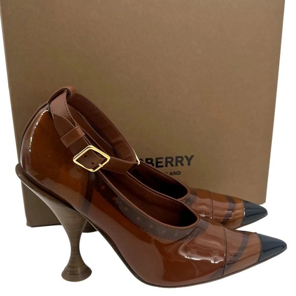 BURBERRY Evan Leather Pumps Heels Brown - Picture 2 of 9